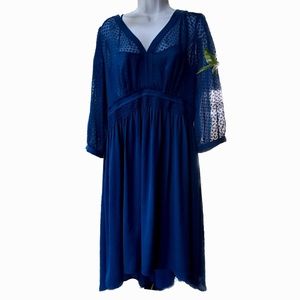 HD In Paris Women's Anthropologie 3/4 Sleeve High Low Midi Dress 10 Teal Blue